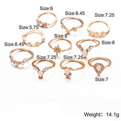 10 Piece Opal Created Ring Set With ® Crystals 18K Gold Plated Ring in 18K Gold Plated